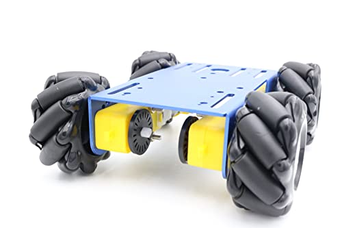 Professional 60mm Mecanum Wheel Car Chassis MC100 for Arduino / Raspberry pi / Micobit, Remote Control 4WD Metal Smart Robot Car Chassis Kit Omnidirectional Wheel with DC TT Motor DIY AI RoS STEAM - color: Blue