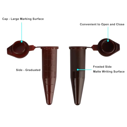 stonylab 1.5 ml Amber Microcentrifuge Tubes, 500pcs Plastic Graduated Polypropylene Microcentrifuge Vials with Flat-Top Snap Cap, Micro Test Tubes Conical Microtube Sample Vial for Laboratory