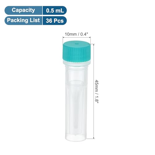 PATIKIL 0.5mL Plastic Cryogenic Vial, 36Pcs Cryogenic Storage Tube Lab Frozen Test Tube Container Storage Screw Cap for Lab Laboratory Science, Green Clear - color: Green, size: 0.5mL