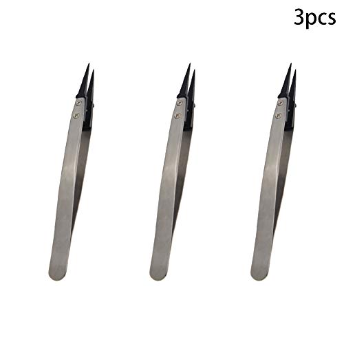 Utoolmart 3 pcs ESD-259A Precision Anti-Static Carbon Fiber Tweezers Stainless Steel Tweezers for Craft Jewelry Electronics - color: 3pcs, size: ESD-259A