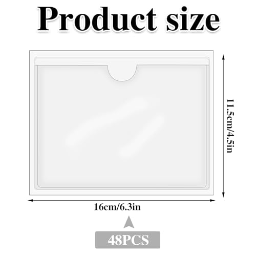 48 Pack Adhesive Index Card Holders, Clear 4 x 6 Label Pockets - size: 48 Pack 4 x 6 Inches