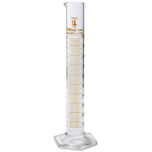 100ml Graduated Cylinder, Borosilicate 3.3 Glass, Single Metric Scale, Class B, Karter Scientific 213I51 (Pack of 6) - size: 100ml, style: Pack of 6