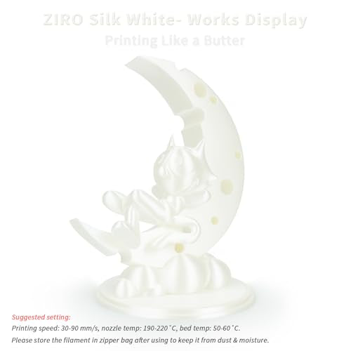ZIRO Silk PLA Filament, 1.75mm 1KG Spool, Accuracy +/- 0.03mm, White - color: Silky-white