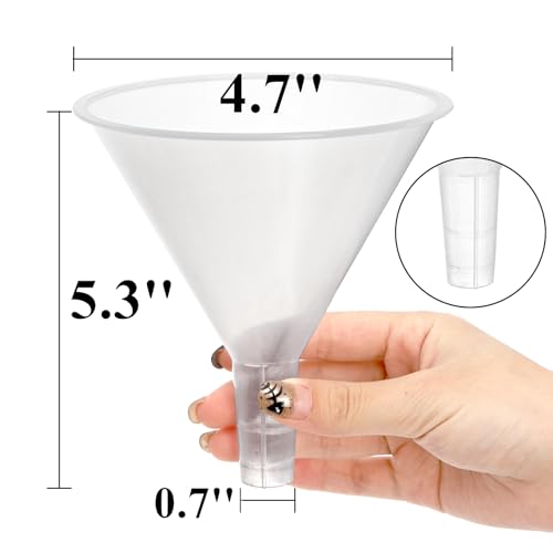 Tebery 20 Pack Plastic Funnels Set, 4.7 Inch Wide Mouth Funnel for Filling Bottles, Large Clear Kitchen Funnels with Long Spout, Reusable Liquid Transfer Funnel for Powder, Oil, Lab, DIY