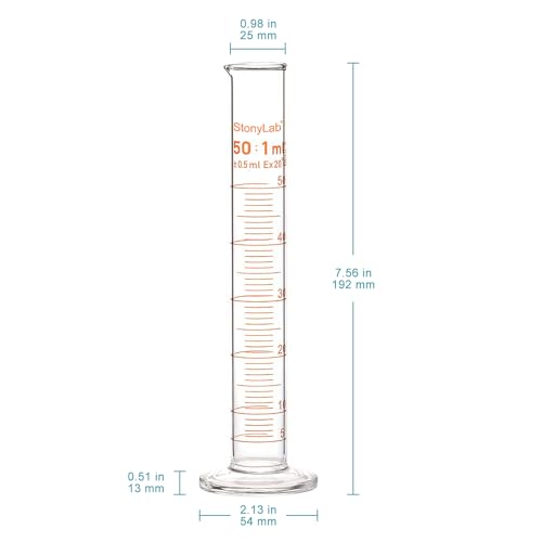 StonyLab 4-Pack Borosilicate Glass 50ml Heavy Wall Graduated Cylinder Measuring Cylinder, 50ml - size: 50 ml
