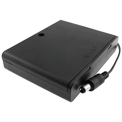 E-outstanding Battery Box 6x1.5V AA Battery Case Holder Black Enclosed Box with ON/Off Switch and 5.5mm x 2.1mm DC Plug