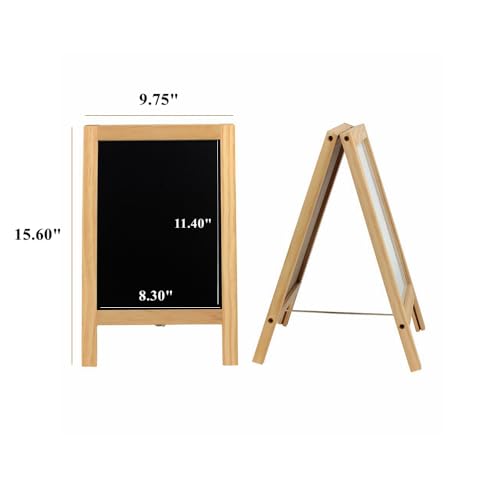Wooden Freestanding A Frame Non Magnetic Chalkboard and Magnetic Dry Erase White Board Display Sign, Double Sided Tabletop Message Board for Home, Office and Counter - color: White&black