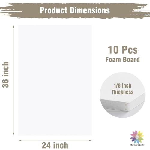 Mat Board Center Pack of 10 Acid-Free Foam Board White 24x36 in 1/8" Thick - color: White, size: 24x36