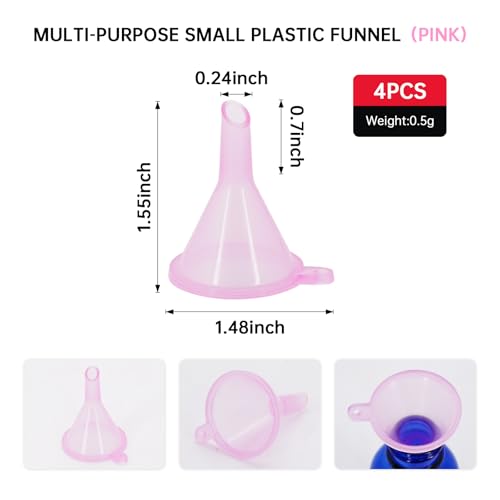 Mini Funnel 4-Pack for Lab Bottles, Sand Art, Perfume, Spice, Powder, Essential Oil, Recreational, Kitchen Food Grade Small Plastic (Pink) - color: Pink