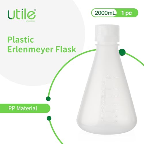 Utile Plastic Erlenmeyer Flask Set, Vol.2000ml Scientific Conical Flask Laboratory Flask with Screw Cap, PP Material, with Molded Graduations, 4023.0682.001 - size: 1 pc of 2000ml