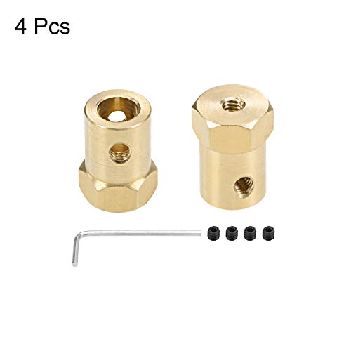 uxcell Hex Coupler 7mm Bore Motor Hex Brass Shaft Coupling Connector for Car Wheels Tires Shaft Motor 4pcs - size: 7mm