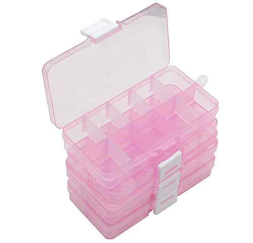 Yansanido 4 Pcs 10 Grids 5 Inch x 2.5 Inch Adjustable Small Removable Plastic Jewelry Organizer Divider Storage Box Jewelry Earring Tool Containers (Pink) - color: Pink