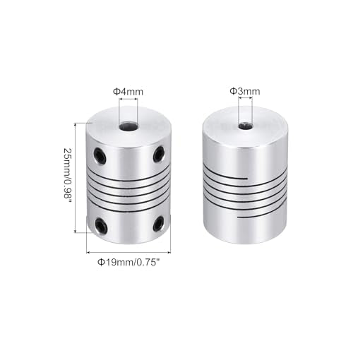 uxcell 4Pcs 3mm to 4mm Aluminum Alloy Shaft Coupling L25xD19 Flexible Coupler Beam Stepper Motor Joint Connector for 3D Printer CNC Machine DIY Encoders and Motors Shaft,Silver - size: 3mm to 4mm