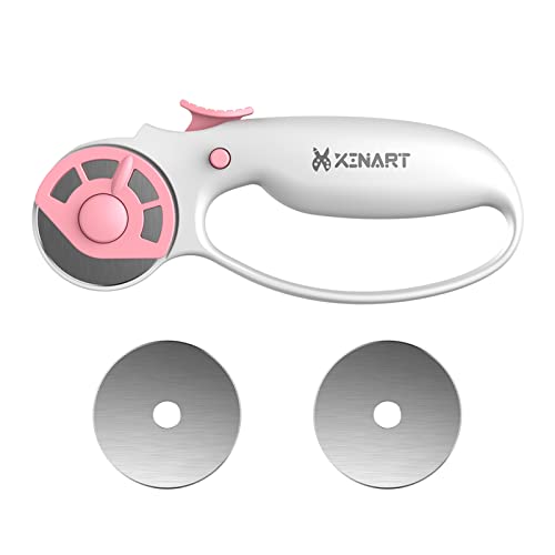 XINART 45mm Rotary Cutter for Fabric Safety Lock Ergonomic Classic Comfort Loop Fabric Small Rotary Cutter for Sewing Quilting Crafting (Extra 2pcs Replacement Blades Included)-Pink - color: Pink Rotary Cutter 45mm, size: Pink Cutter