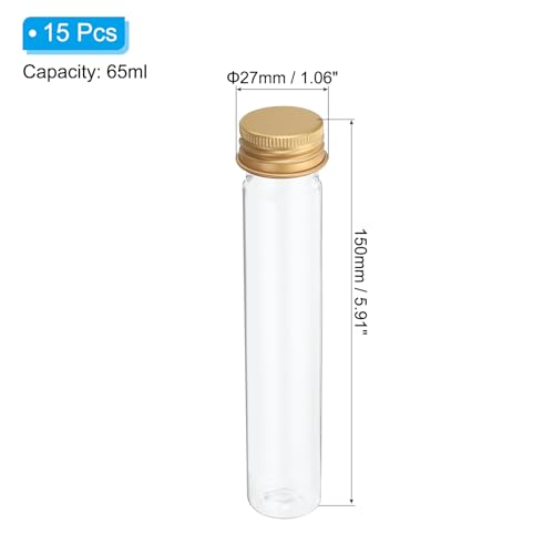 PATIKIL 65ml Plastic Test Tubes with Screw Caps, 15Pcs 150x27mm Flat Bottom Tubes for Scientific Party Decoration Candy Bead Storage Bath Salt, Gold Tone - color: Gold Tone, size: 65ml
