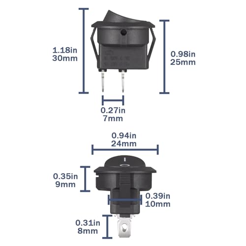 VEXUNGA Round Rocker Switch 2 Pin Circle Switches Square On Off 6A 250V 10A 125V AC Black Round Toggle Switch Square for Car Marine Boat (Pack of 5pcs) - style: 5Pcs 2 Pin ON/OFF - Black