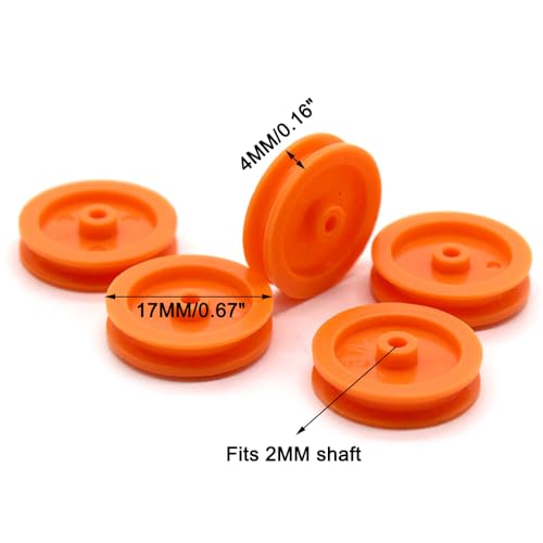 30PCS 2mm Hole Plastic Pulley Wheel Belt Pulley Drive Pulley with Rubber Band Transmission Belt Pulley Belt for DIY Model Toy RC Car Truck Robot Airplane Parts (Orange 17mm Diameter, 2mm Hole) - style: Orange 17mm diameter