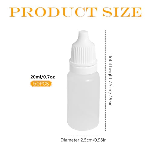 erioctry 50Pcs 20ML Empty Plastic Dropper Dropping Bottles(Drops of Plug Can Removable) Portable Plastic Refillable Bottles Containers (20ml) - size: 20ML