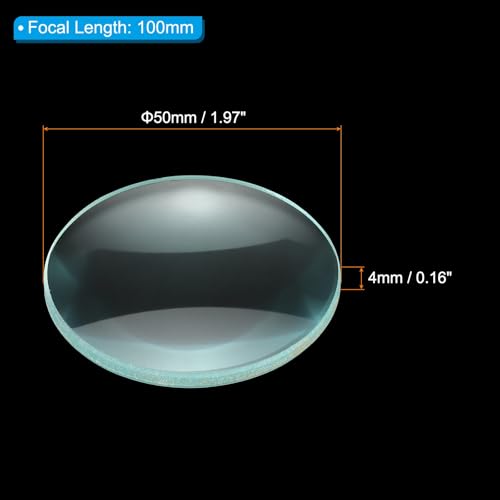 Generic Convex Lens, 100mm Focal Length 50mm (1.97") Diameter Round Glass Magnifying Telescope Lens Trial Set Ground Edge for Lab Physics Class Optics, 4 Pcs