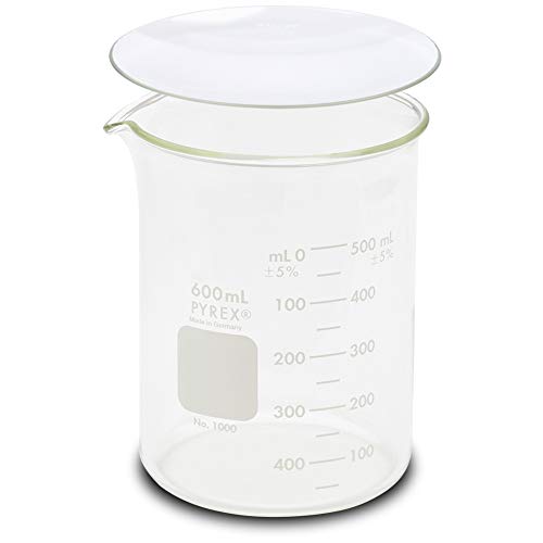 Corning Pyrex 1000-600, 600ml Low Form Griffin Beaker with Pyrex 9985-100, 100mm Watch Glass (Single) - size: Single, style: Watch Glass
