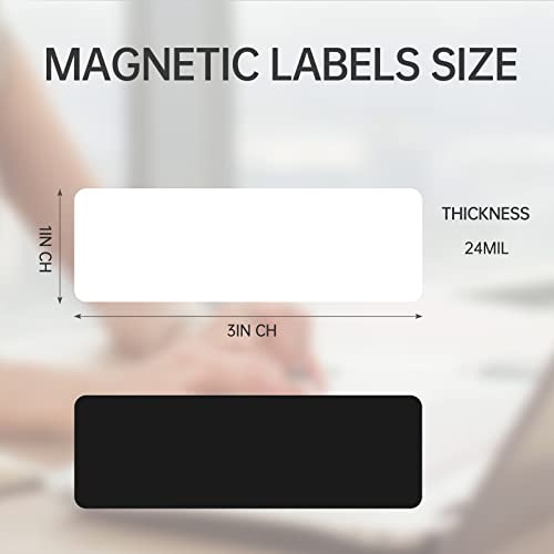 100 Count Dry Erase Magnetic Labels, 1 x 3 Inch Reusable Write-On Magnet Name Tags for Whiteboard, Fridge, Cabinet, Classroom and Office, White - size: 1X3"