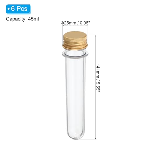 PATIKIL 45ml Plastic Test Tubes with Screw Caps, 6Pcs 141x25mm Tubes for Scientific Party Decoration Candy Bead Storage Bath Salt Lab Use, Gold Tone - color: Gold Tone, size: 45ml