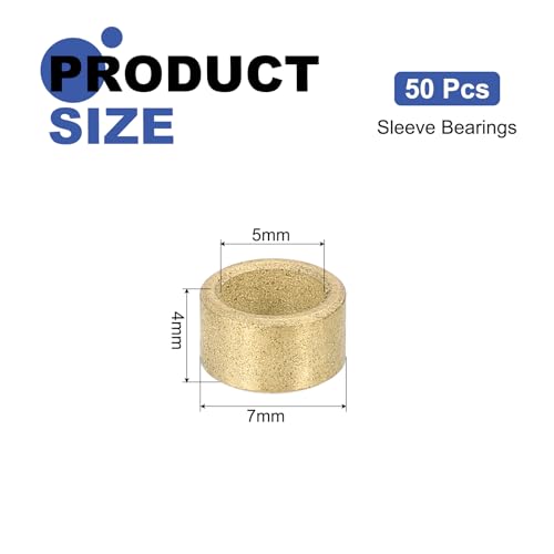 uxcell 50Pcs Sleeve Bearings, 5mm Bore x 7mm OD x 4mm Length, Self-Lubricating Sintered Bronze Bushings - size: 5mm Bore x 7mm OD x 4mm Length