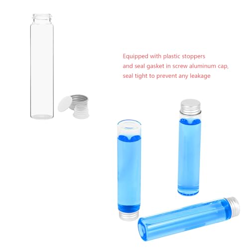 24PCS 40ml Clear Glass Flat Test Tubes with Screw Caps and Plastic Stoppers - color: with Aluminium Caps, size: 40ml
