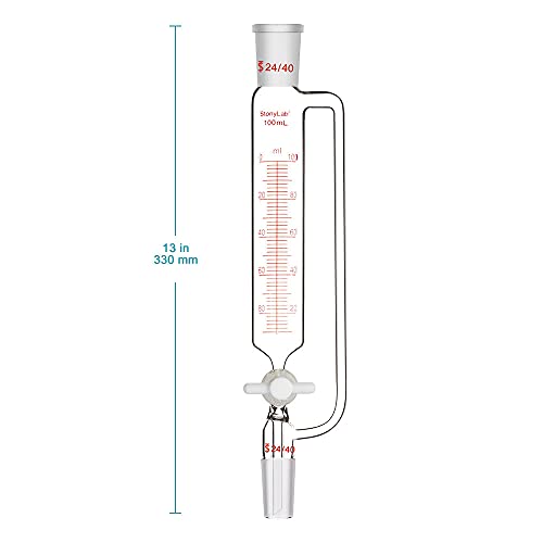 stonylab Pressure Equalizing Graduated Addition Funnel, Borosilicate Glass Dropping Funnel 24/40 Joint 100ml with PTFE Stopcock for Laboratory (100ml) - size: 100 ml