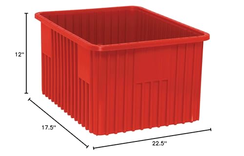 QUANTUM STORAGE SYSTEMS DG93120RD Dividable Grid Storage Container, Heavy-Duty Stackable Plastic Parts Bin for Warehouse, Assembly & Industrial Organization, 22-1/2" x 17-1/2" x 12", Red, 3-Pack