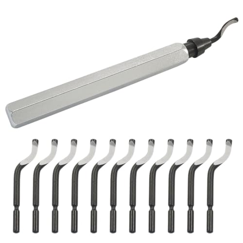 Deburring Tool with 12-Pcs BS1010 HSS Swivel Blades, Silver Handle - color: Silver