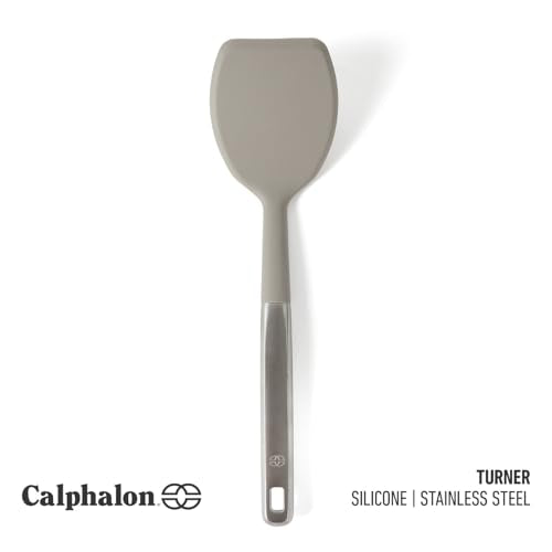 Calphalon Prime Solid Turner, Cooking Spatula, Kitchen Spatula, Stainless Steel Turner with Taupe Silicone Head High-Heat Resistant for Nonstick Cookware, Ergonomic Handle for Easy Turning - color: Taupe III, size: Turner