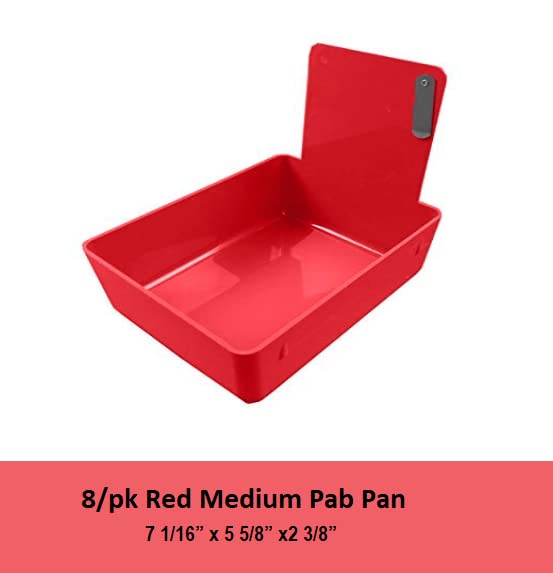 8/Pk Medium Medical Pro Lab Pan Dental Working Lab Pan Plastic with Stainless Steel Clip (Red) - color: Red