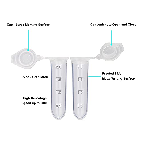 stonylab Micro Centrifuge Tubes, 2 ml Polypropylene Graduated Clear Plastic Centrifuge Vials with Flat-Top Snap Cap, Pack of 200 (2 ml, 200 Packs)