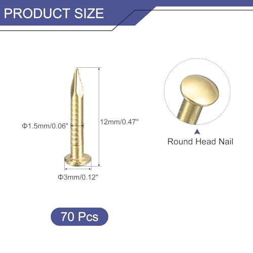 uxcell 70Pcs Small Tiny Nails 1.5x12mm(DxL) Tiny Brass Nails Hardware Round Head Brass Nail for Wooden DIY Projects Decorative Boxes Household, Brass Tone - color: Gold, size: 1.5x12mm