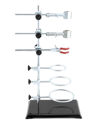 QWORK Laboratory Grade Metalware Set, Lab Support Stand Set with Iron Clamp Holder, Flask Clamp, and Condenser Stand