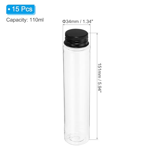 PATIKIL 110ml Plastic Test Tubes with Screw Caps, 15Pcs 151x34mm Flat Bottom Tubes for Scientific Party Decoration Candy Bead Storage Bath Salt, Black - color: Black, size: 110ml