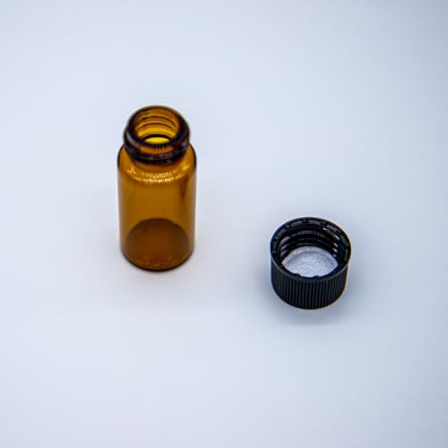 20pcs 5ml Glass Sample Vials, Liquid Sampling Small Glass Bottle Storage Container with PE Liners Black Screw Caps Leak-Proof for Essential Oil, and Specimen Samples, Brown - color: Brown, size: 5ml