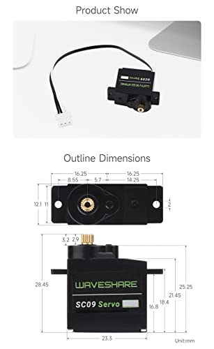 Waveshare 2.3kg Serial Bus Servo, Two-Way Feedback, Servo/Motor Mode Switchable, Conpact Size, 300° Rotation Angle