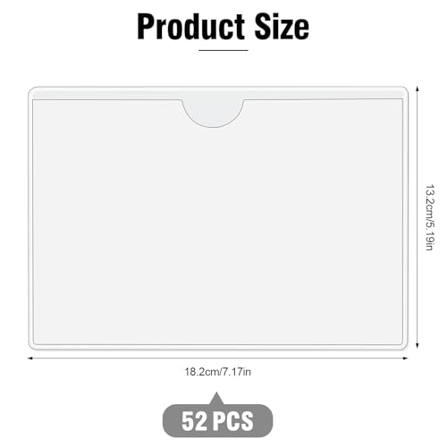 52 Pcs 5" x 7" Self Adhesive Index Card Pockets Label Pockets with Top Open for Loading, Clear Adhesive Pockets Labels Holders for Storage Bins, Library Card, Organizing(Index Card not Included) - size: 5" x 7"