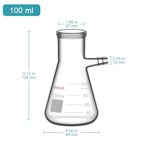 StonyLab Glass 100ml Heavy Wall Borosilicate Glass Filtering Flask, Bolt Neck with Tubulation, 100ml - size: 100 ml