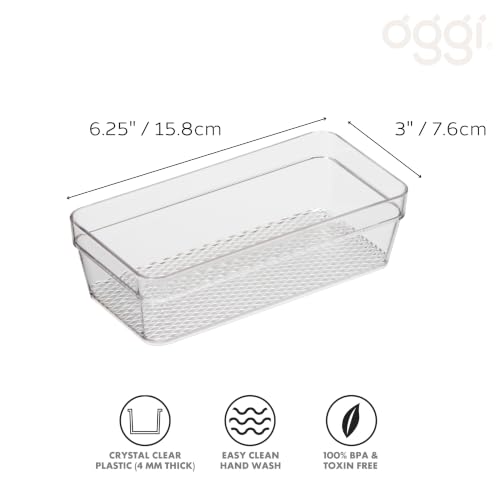 Oggi Clear Drawer Organizer - 3" X 6.25"- Ideal for Organizing Kitchen Drawers, Office, Desk, Silverware, Kitchen Utensils, Cosmetics and Bathrooms - size: 3" by 6"