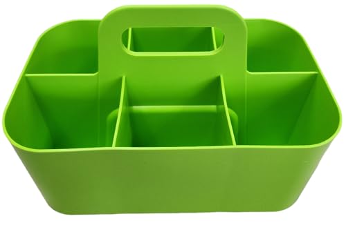 Small Stackable Plastic Caddy with Handle 6 Compartment | Desk, Makeup, Dorm Caddy, Classroom Art Organizers - 4 Pack, Made In USA (Green) - color: Green