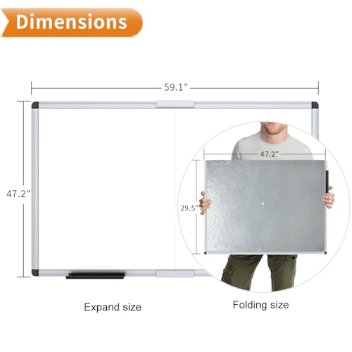 VIZ-PRO Large Magnetic Dry Erase Whiteboard, 60 x 48 Inches, Foldable - size: 60"W x 48"H