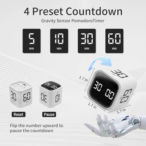 LUCKY TIME Rotating Productivity Timer 5/10/30/60min, Flip Timer, ADHD Tool - color: White