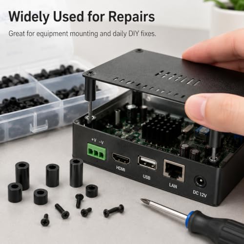 320 Pcs Electrical Outlet Screws Spacers, Black Nylon Round Spacer Assortment Kit, Plastic Spacers Without Threaded, Switch and Receptacle Spacer for Screws