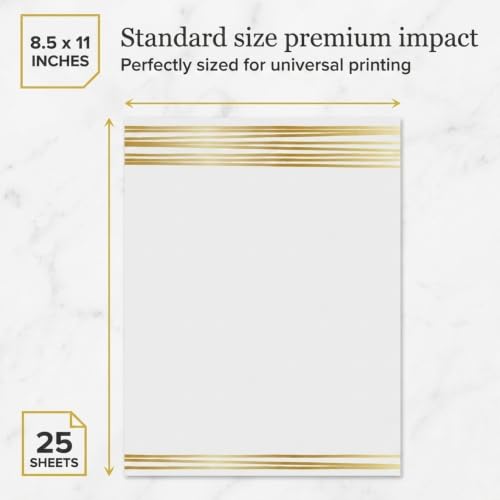 PaperDirect Uptown Gold Border Papers, Elegant Thin Gold Stripe Design, 8.5 x 11, Acid-Free, Ideal for Invitations, Announcements, Flyers, Certificates, Cards, 25 Sheets - color: Uptown Gold