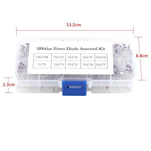 Hilitand 200pcs/set Diodes, 10 Values Voltage Regulator Diodes Assortment Electronic Kit 1N4728~1N4737 with Clear Box