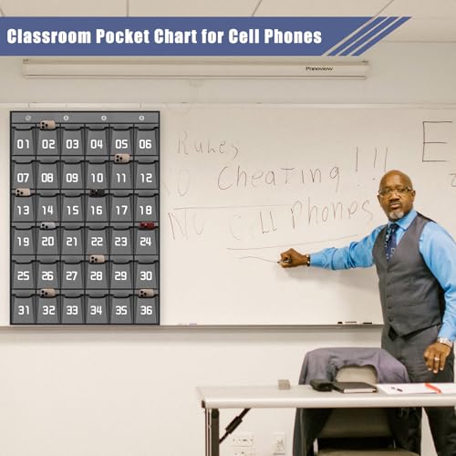 Loghot 36 Numbered Pockets Classroom Pocket Chart for Cell Phone Holder - size: 36 Pockets Gray