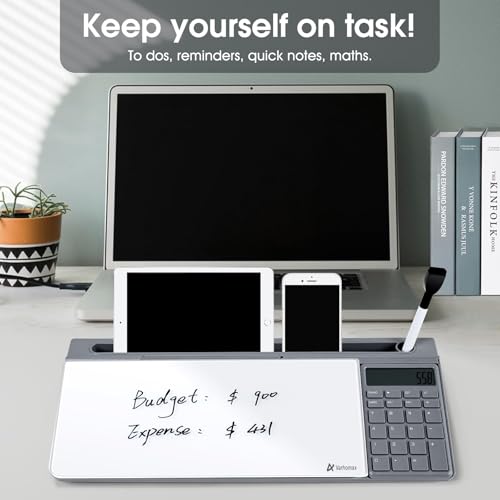 Varhomax Glass Desk Whiteboard with Calculator - color: Calculator-gray&white